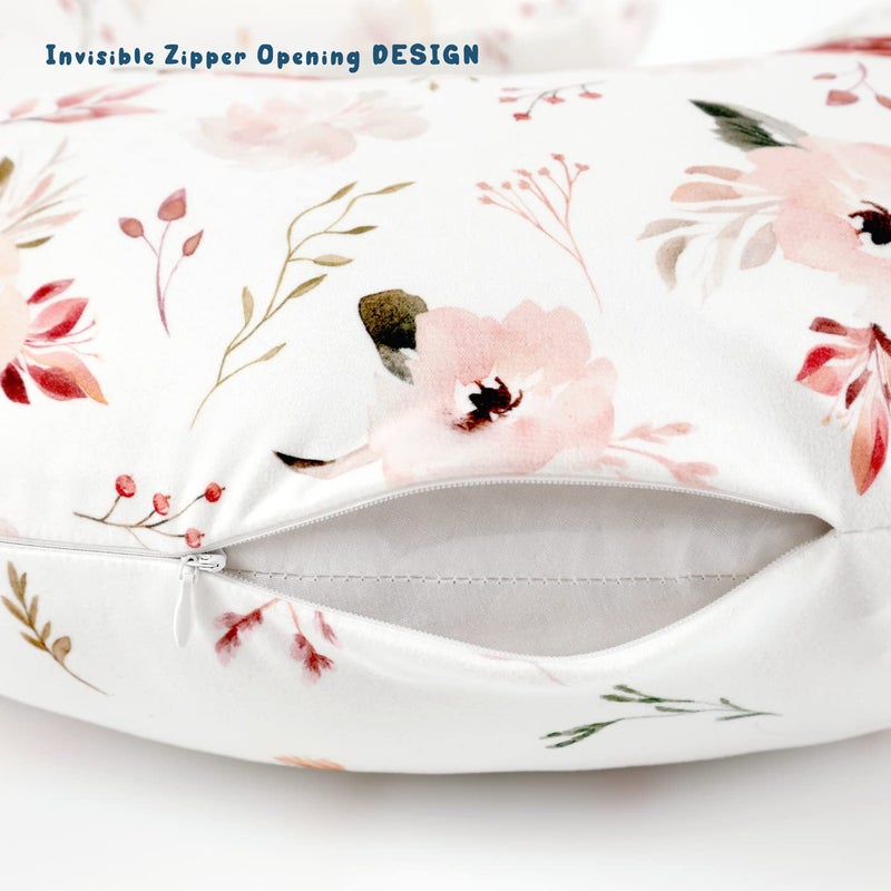 GRSSDER Nursing Pillow Cover Stretchy Minky Removable Nursing Covers for Breastfeeding Pillows, Ultra Soft Comfortable Slipcover for Boy and Girls, Pretty Watercolor Rose Flora, Orange Pink - Image 4